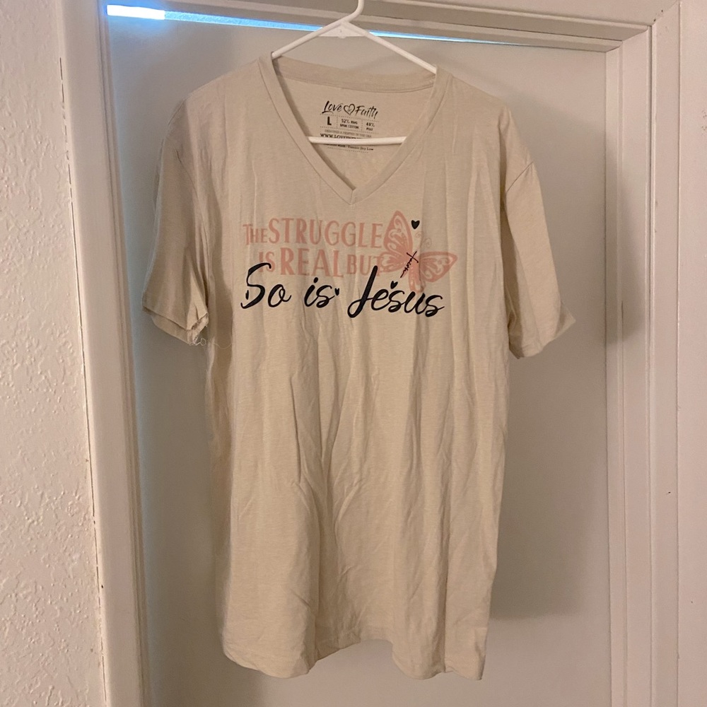 Tan V Neck Christian Shirt